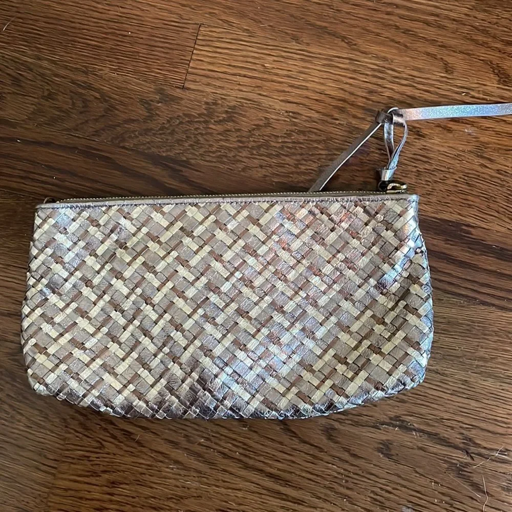 Elliott Lucca‎ gold, silver & bronze woven clutch purse